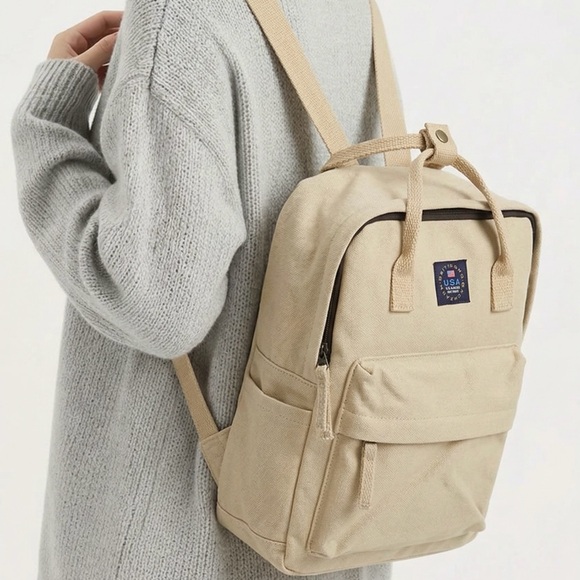 Handbags - Canvas Daypack Backpack in Beige - Unbranded